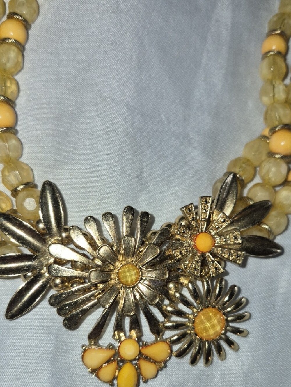 Yellow Floral Statement Necklace & Earings Set Women Jewelry - Picture 6 of 7